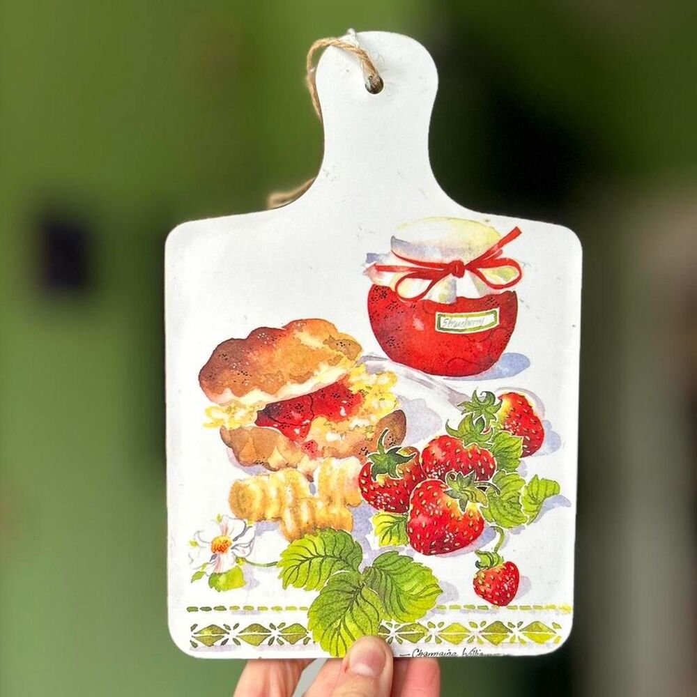VTG Strawberry Jam + Shortcake Still Life Wooden Sweet Cottagecore Sign